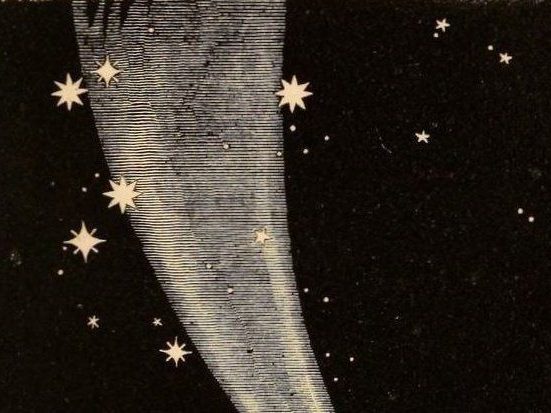 Artwork of stars scattered around a comet.
