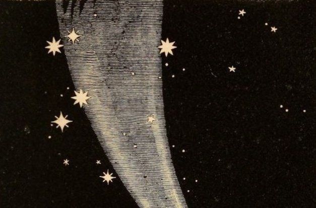 Artwork of stars scattered around a comet.